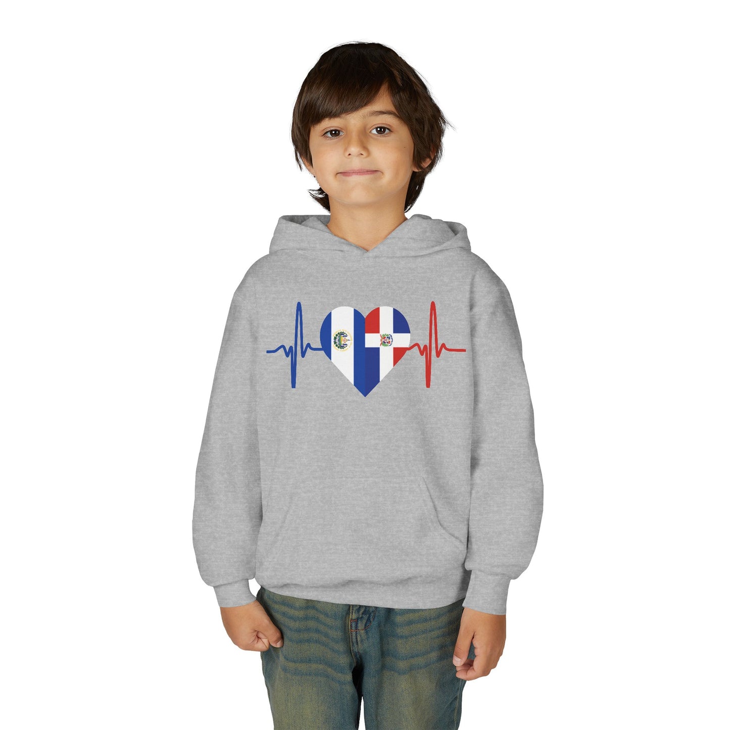 El Salvador and Dominican Republic Youth Hooded Sweatshirt I Sudadera para Niños El Salvador y República Dominicana