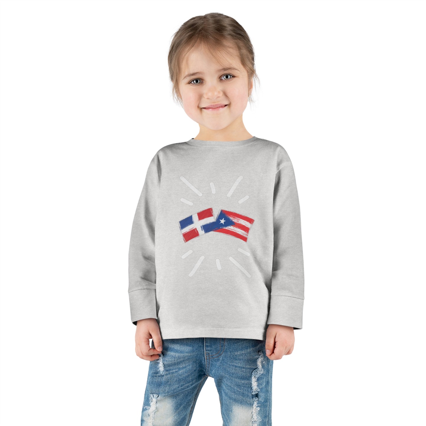 Puerto Rico & Dominican Republic Long Sleeve Toddler Tee I Camiseta manga larga para Toddler Puerto Rico y República Dominicana