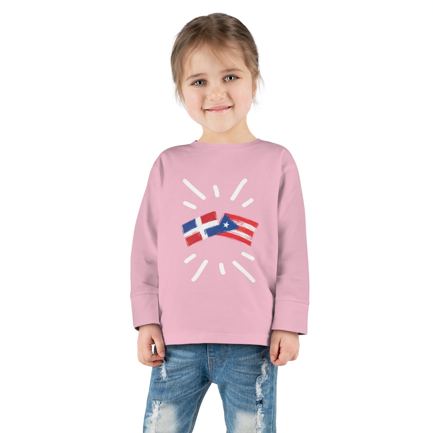 Puerto Rico & Dominican Republic Long Sleeve Toddler Tee I Camiseta manga larga para Toddler Puerto Rico y República Dominicana