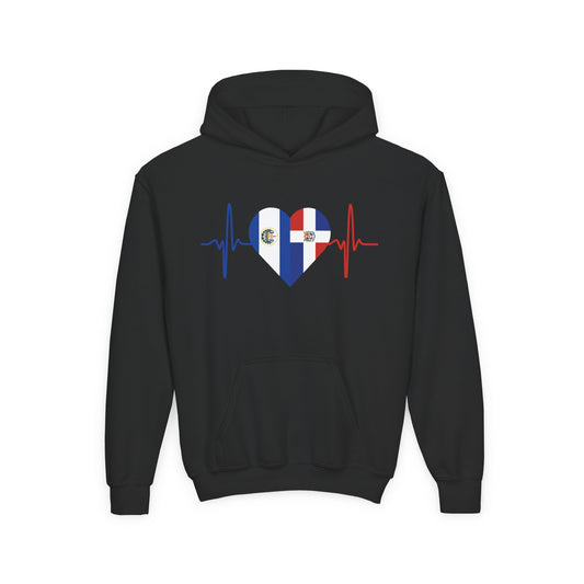 El Salvador and Dominican Republic Youth Hooded Sweatshirt I Sudadera para Niños El Salvador y República Dominicana