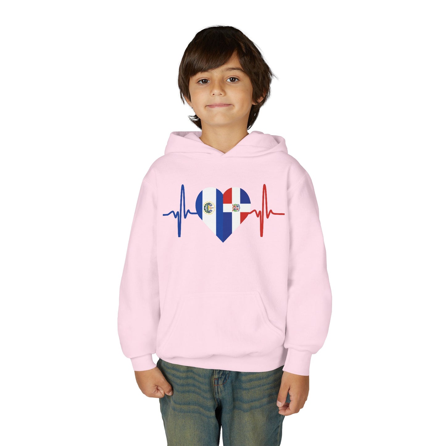 El Salvador and Dominican Republic Youth Hooded Sweatshirt I Sudadera para Niños El Salvador y República Dominicana