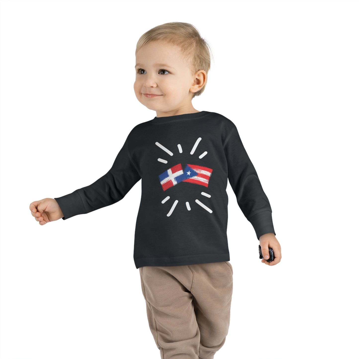 Puerto Rico & Dominican Republic Long Sleeve Toddler Tee I Camiseta manga larga para Toddler Puerto Rico y República Dominicana