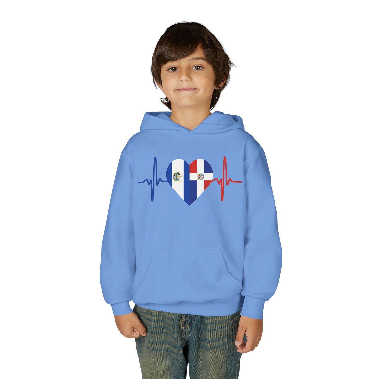 El Salvador and Dominican Republic Youth Hooded Sweatshirt I Sudadera para Niños El Salvador y República Dominicana