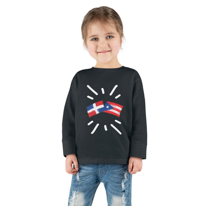 Puerto Rico & Dominican Republic Long Sleeve Toddler Tee I Camiseta manga larga para Toddler Puerto Rico y República Dominicana