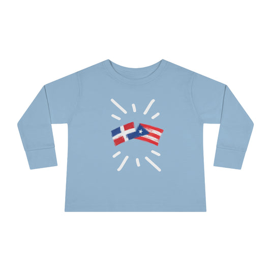 Puerto Rico & Dominican Republic Long Sleeve Toddler Tee I Camiseta manga larga para Toddler Puerto Rico y República Dominicana